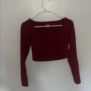 Burgundy Long Sleeve Crop Top